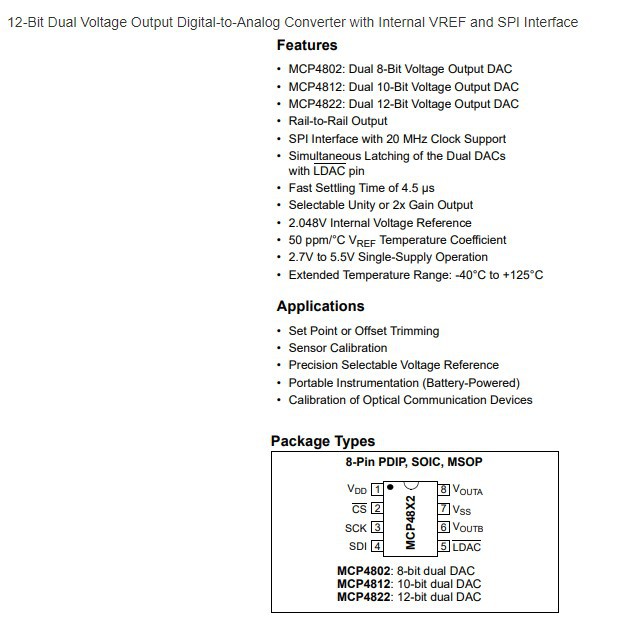 MCP4822-E/P DIP8 DAC 12Bit