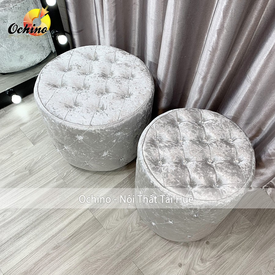 Đôn Tròn Trang điểm Đính Đá sang trọng, Đôn TRòn Sofa Cao 45cm- Đường Kính 40cm (Có SẴn)