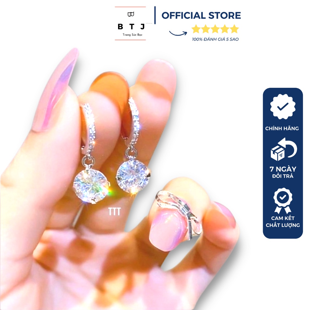 Bông tai bạc 925 nữ đẹp hình tròn hoa đính đá giá rẻ BTN01- Trang Sức BTJ Official