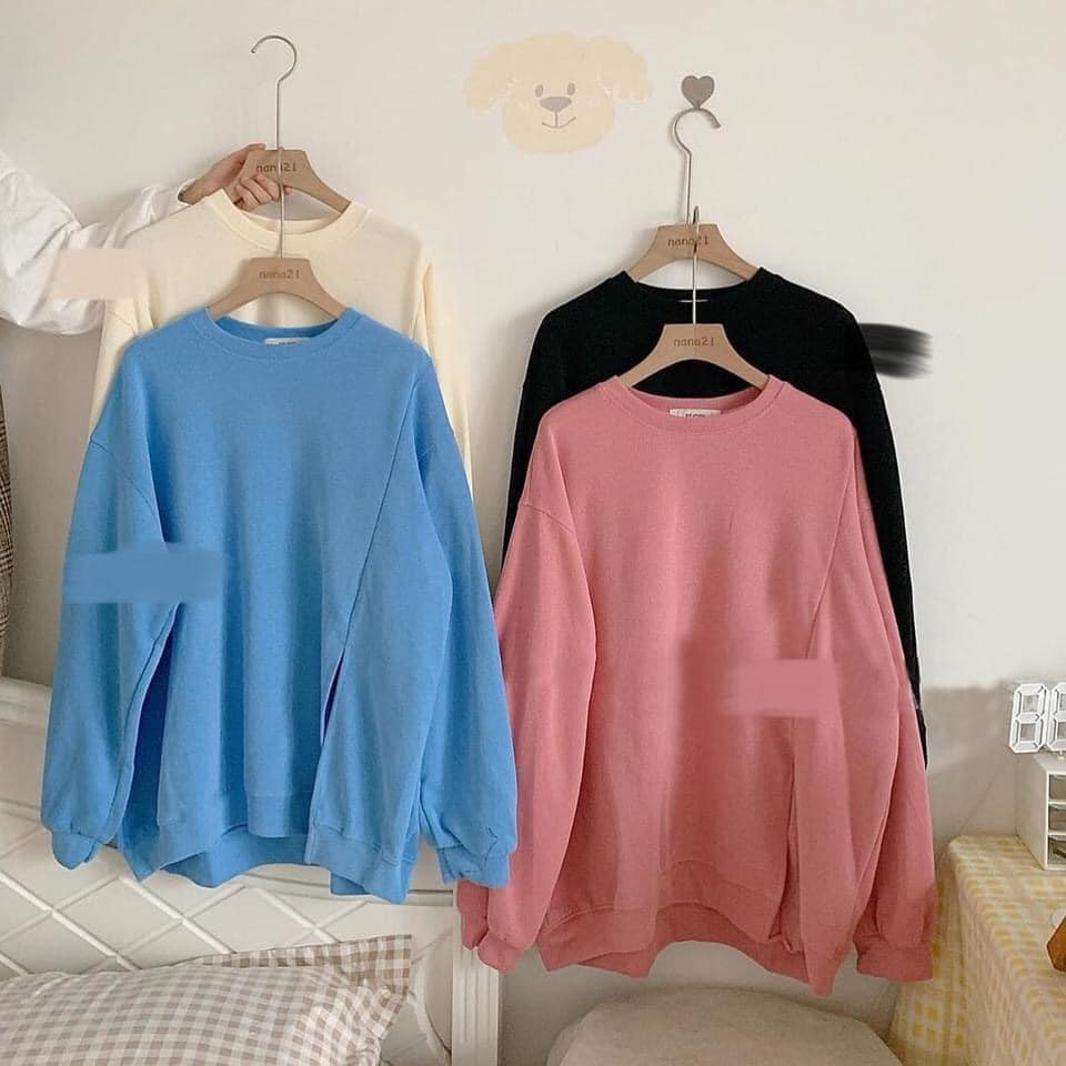 Áo Thun Dài Tay Xẻ Tà SWT Nữ [FREESHIP] - Nỉ da cá sweater phông trơn tay bo màu Đen | Trắng | Tím | Xám Ulzzang