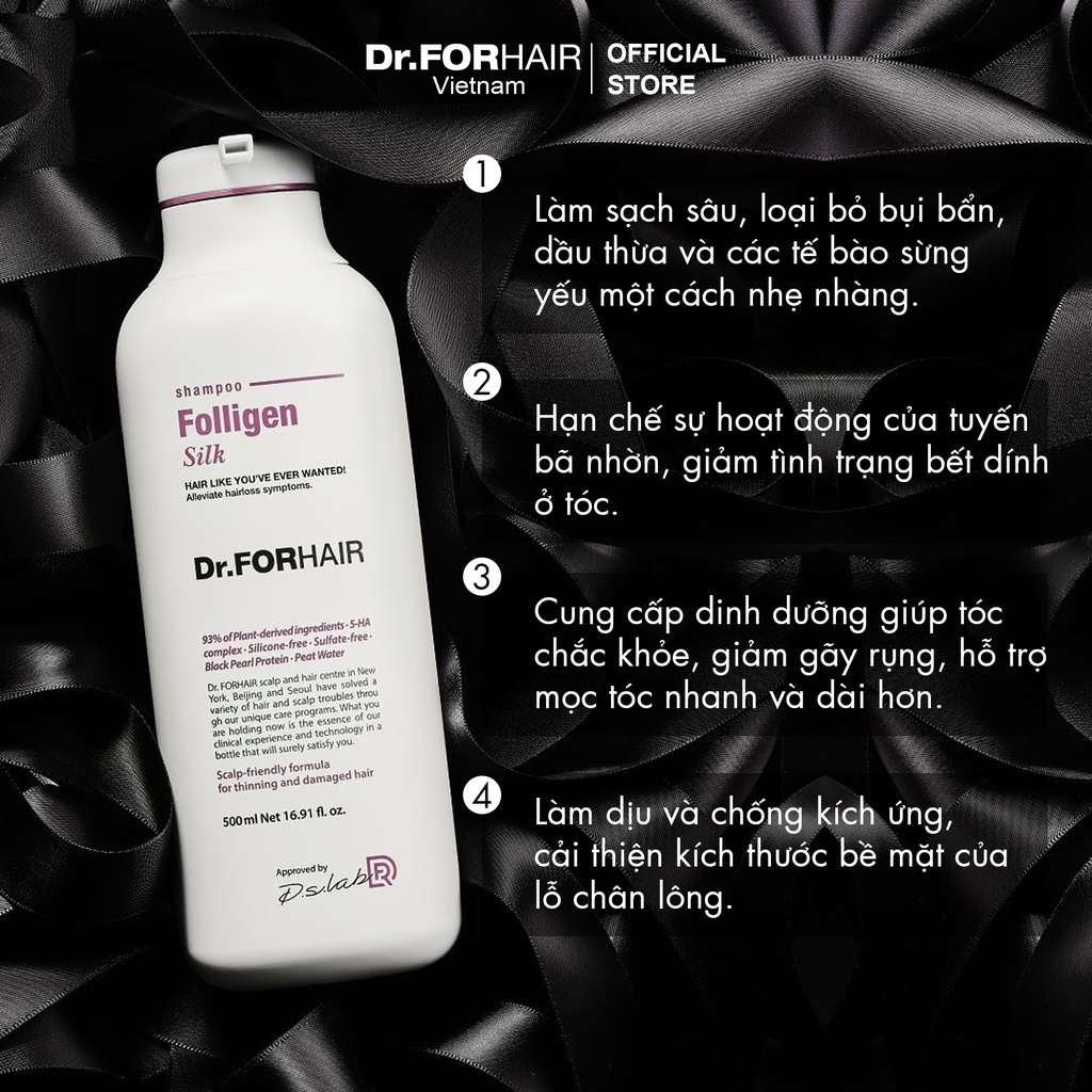 Dầu gội dành cho tóc mỏng và hư tổn Dr. FORHAIR Folligen Silk Shampoo 300ml