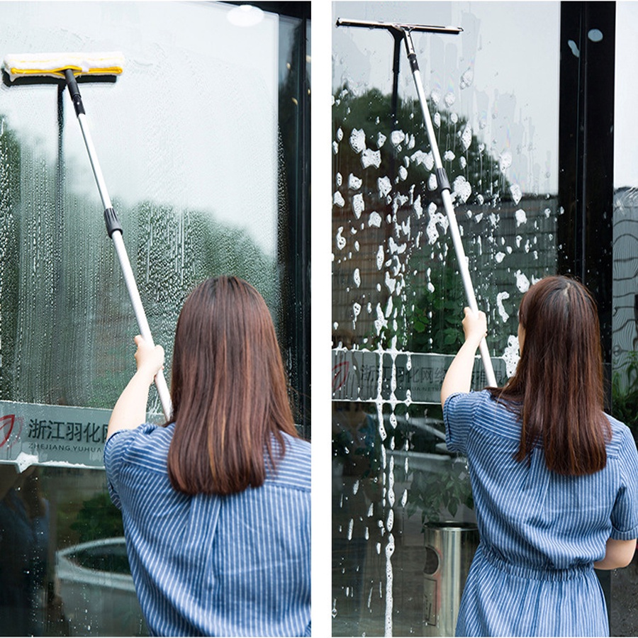 Bộ Lau Kính Cán Nhôm Nối Dài 1.2m +  Gạt inox +1 Bông Thỏ 35cm Hàng Chuyên Dụng Gạt Sạch Trong Kính Độ Bền Cao
