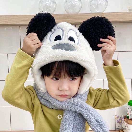 Mũ Lông Thắt Nơ Kiêm Khăn Choàng Cổ 2 Trong 1 Cho Bé