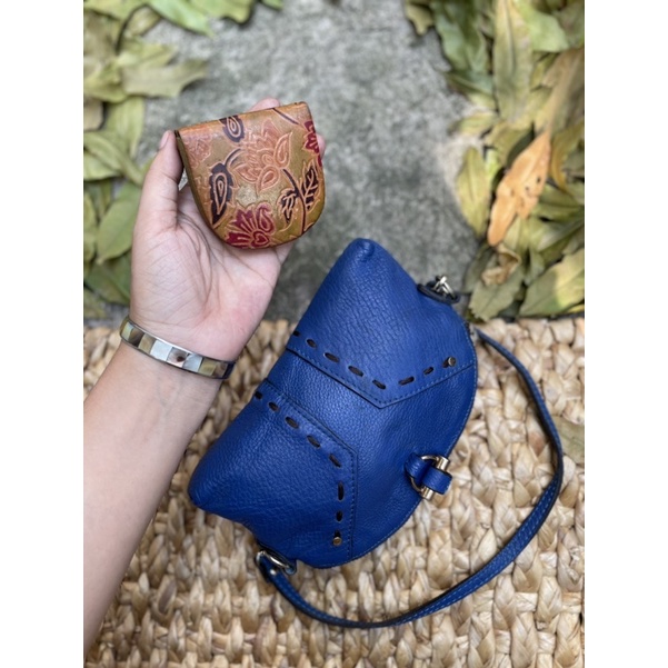 Túi xanh da thật sz mini