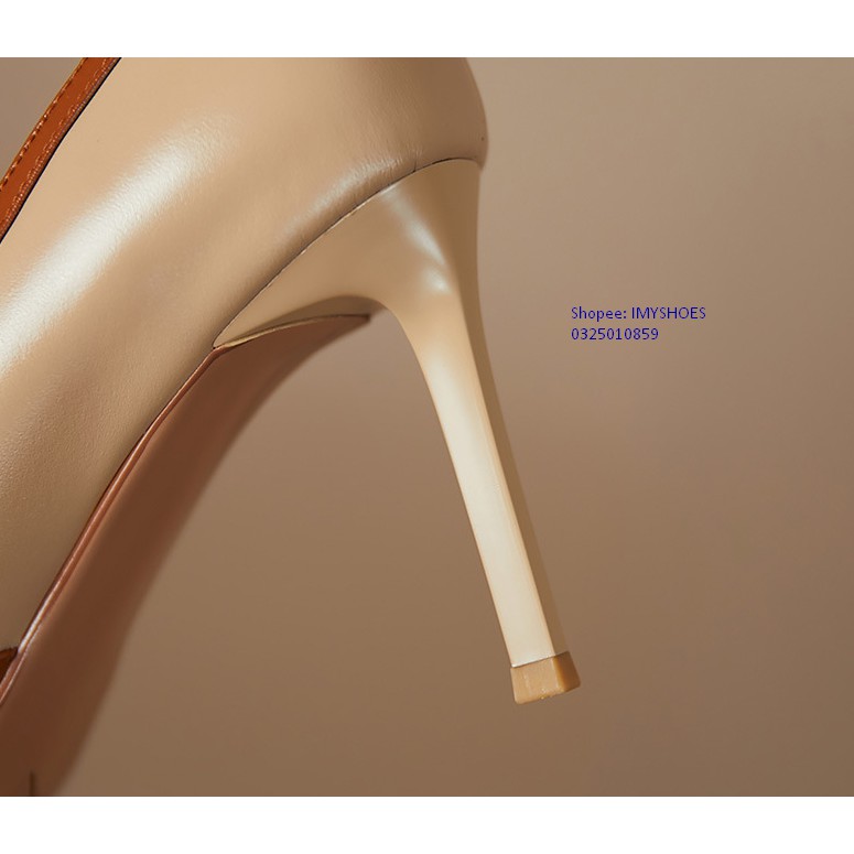 GIÀY CAO GÓT VIỀN NÂU CAO 9CM KIỀU TRỤ NHỌN CHẮC CHÂN - GIÀY IMYSHOES