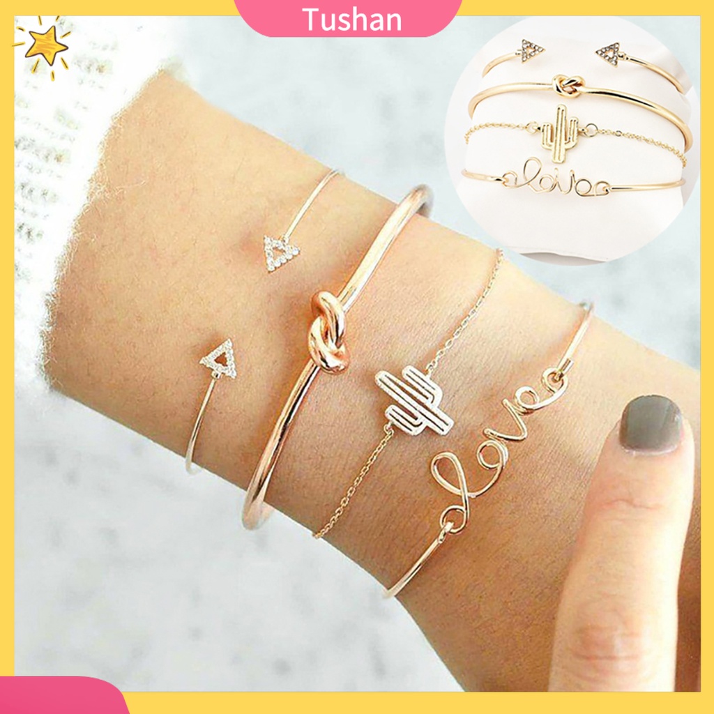 Set 4 vòng tay thiết kế đơn giản phong cách vintage thời trang xinh xắn cho nữ