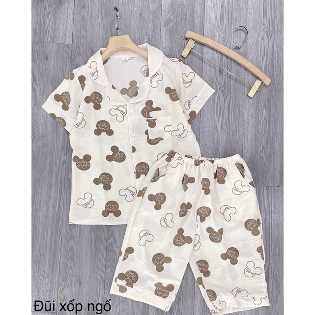 Bộ pijamas nữ chất đũi xốp hoạ tiết hàng thiết kế cao cấp, Đồ ngủ mặc nhà nữ xinh