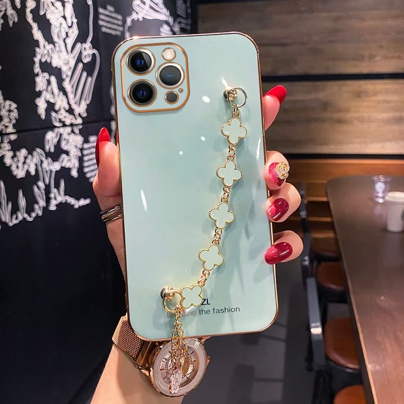 Ốp Điện Thoại Silicon Mềm Hình Cỏ Bốn Lá May Mắn Cho IPhone 13 12 11 Pro Max 8 7 Plus X Xr Xs Max