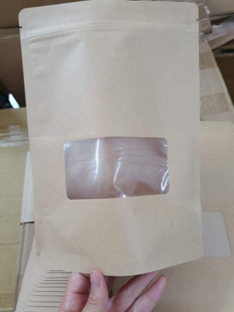 1kg túi zip giấy Kraft có cửa sổ hàng đẹp