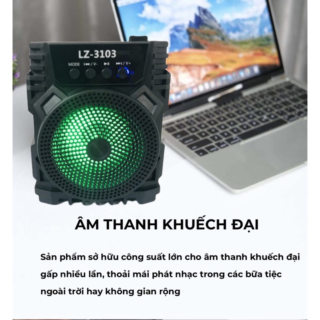 Loa Bluetooth mini xách tay lz3103 nhỏ gọn âm thanh siêu hay đèn led nhấp nháy Hỗ trợ cắm thẻ nhớ, USB 4.9 đèn LED chớp