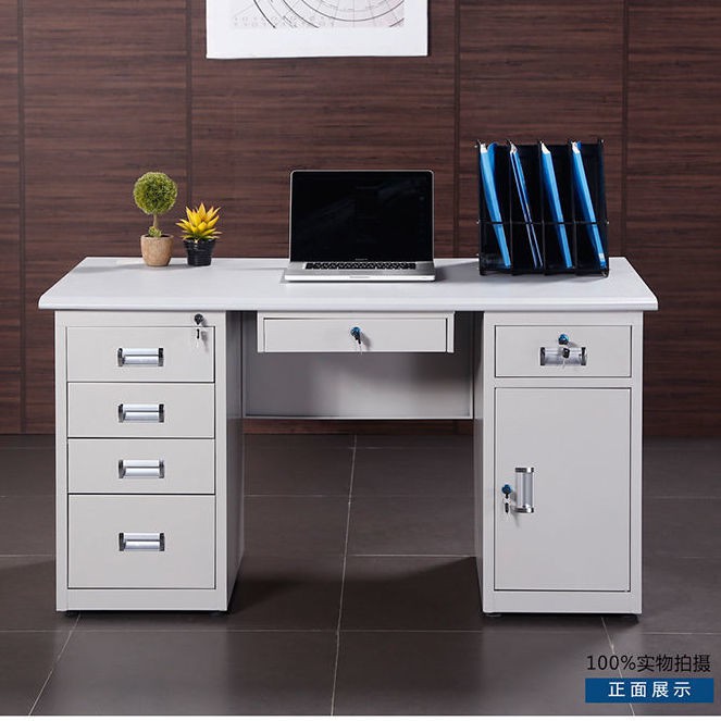 Bàn văn phòng thép mỹ nghệ, vi tính, làm việc chứng từ tài chính, viết có khóa và ngăn kéo sắt