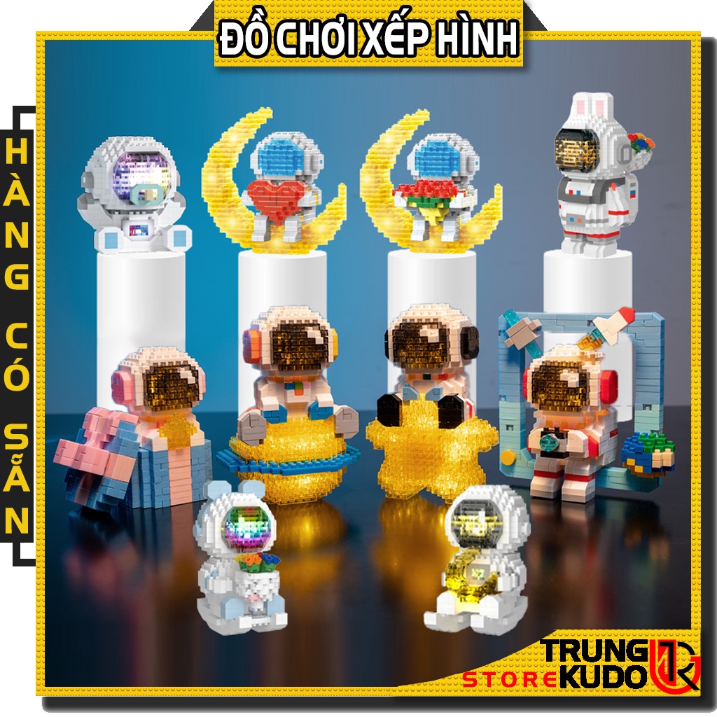 Mô hình Phi hành gia vũ trụ phát sáng dễ thương có đèn dạng đồ chơi xếp hình làm quà tặng, đồ decor