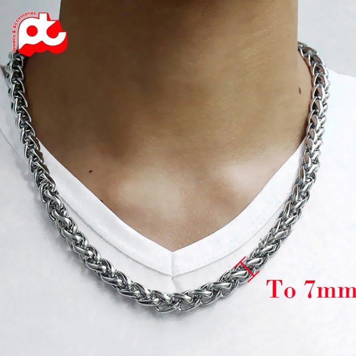 Dây chuyền titan nam cao cấp thời trang rẻ đẹp inox thép không gỉ kiểu bông dừa trangsucpt kích cỡ 7mm trắng PTDCNA170