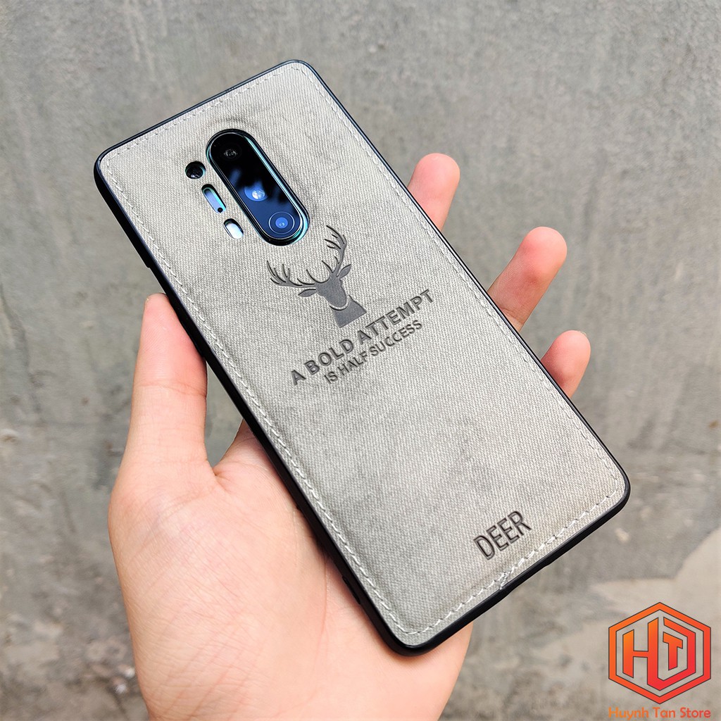 Ốp lưng Oneplus 8 Pro vân vải khắc 3D hình Nai (Full màu)