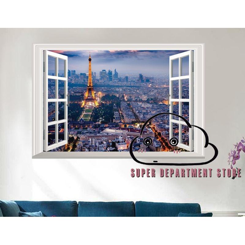 Decal Dán Tường Hình Tháp Eiffel 3d