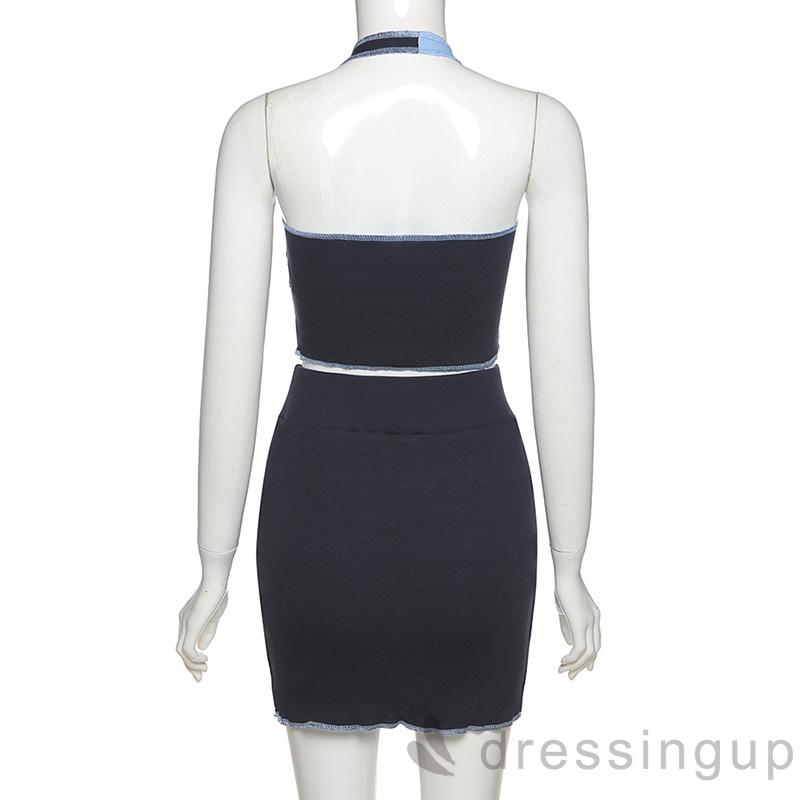 Set Áo Croptop Không Tay + Chân Váy Ngắn Thời Trang Quyến Rũ Dành Cho Nữ