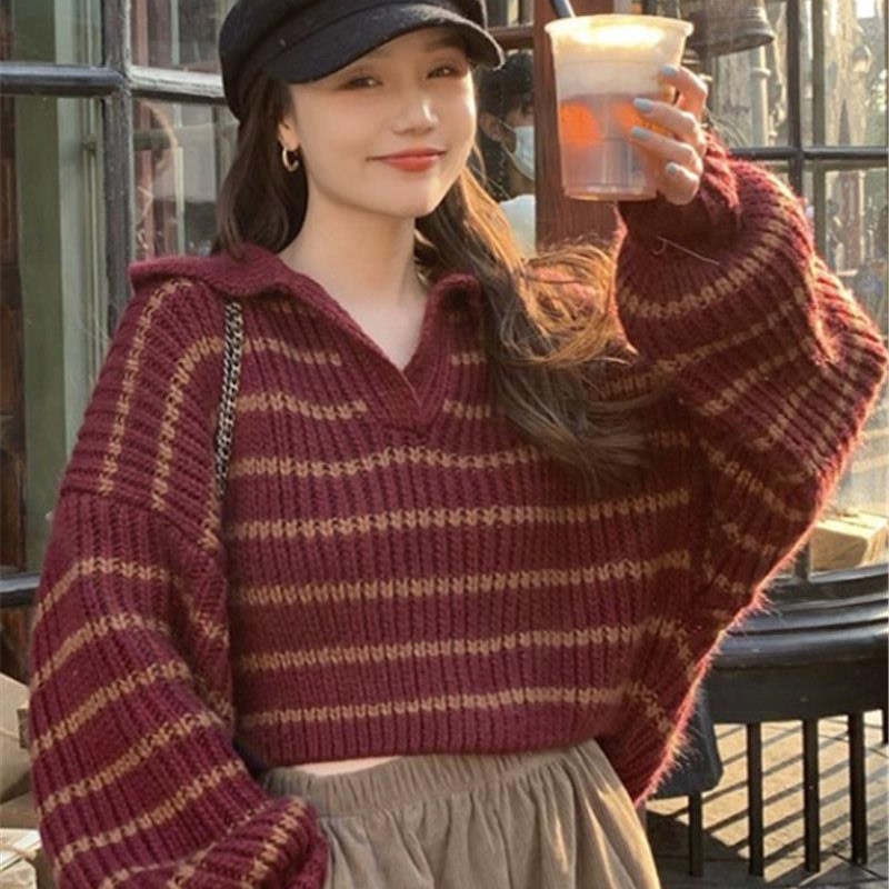 Áo sweater dệt kim IELGY họa tiết kẻ sọc thời trang cho nữ