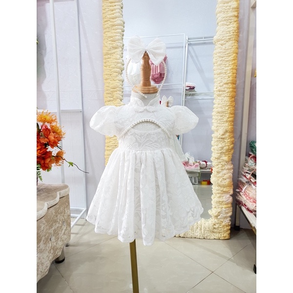 váy ren cổ tàu ☘️đính ngọc cao cấp [ tặng kèm nơ cài tóc]
