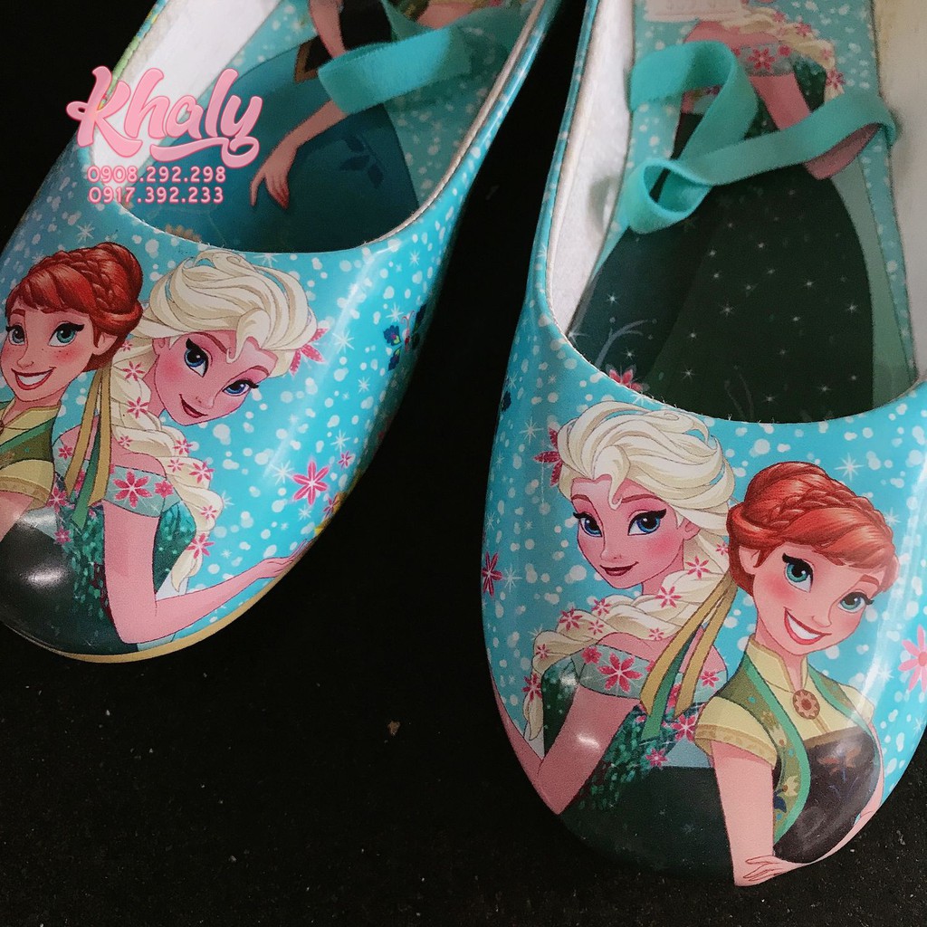 (Sale hàng trưng bày) Giày bít, giày búp bê cho bé gái hình công chúa Anna, Elsa (Frozen) màu xanh siêu xinh size 35