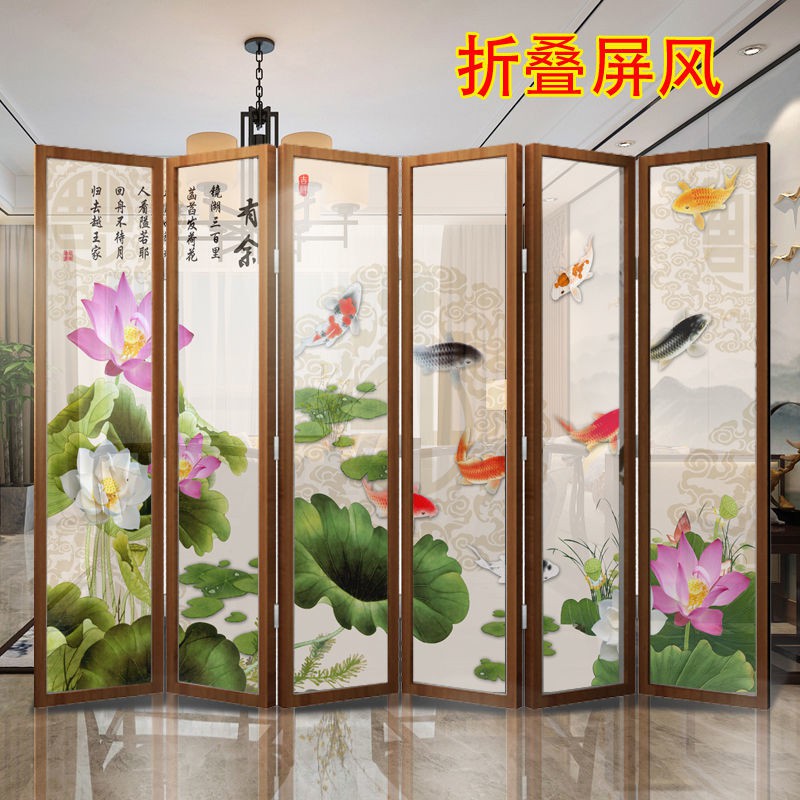 Bức bình phong gấp gỗ đặc kiểu Trung Quốc vách ngăn phòng khách văn ăn sạn đơn giản quán trà trang trí di động h