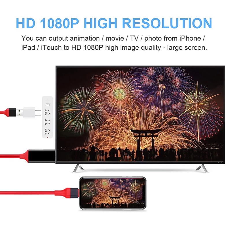 Dây Cáp Chuyển Đổi TBTIC 2M iPhone Sang HDMI AV Kỹ Thuật Số TV HDTV 60Hz 1080P Mirascreen 3 Trong 1 Cho iPhone iPad