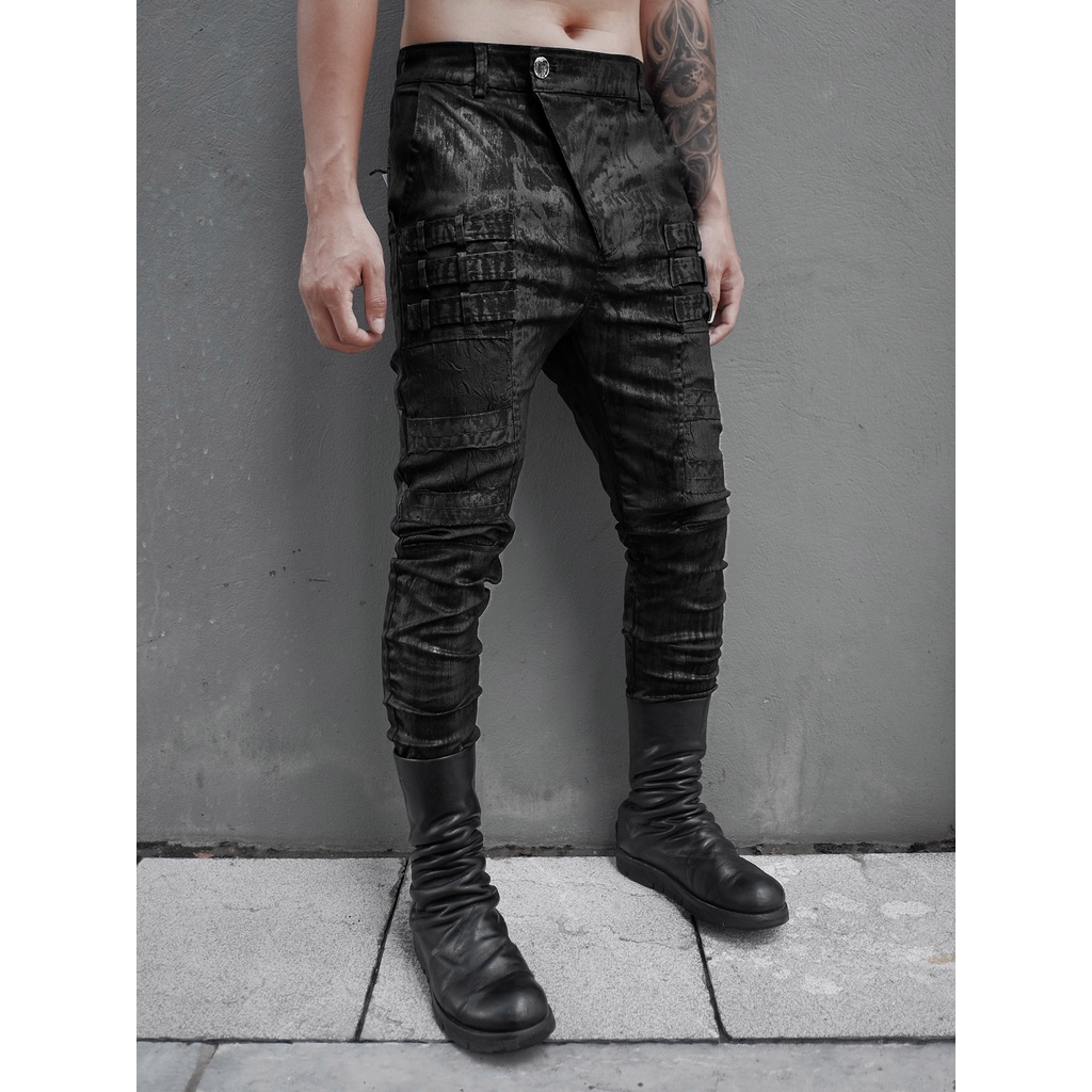 Quần Jean nam đáp thân đai cài kaki Waxed RICH - QD084B