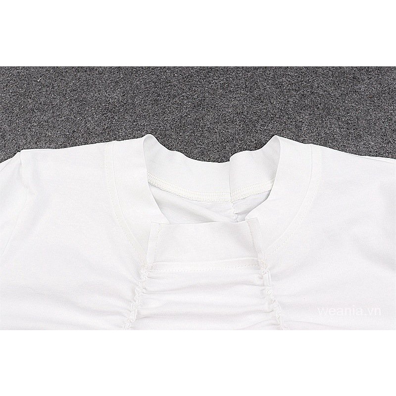 Áo thun cổ tròn thiết kế xếp ly nữ tính phong cách thời trang