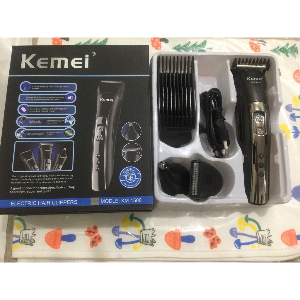 Tông Đơ Cắt Tóc Cạo Râu Tỉa Lông Mũi Đa Năng Chất Lượng Cao Kemei KM - 1506 Công Suất 3W