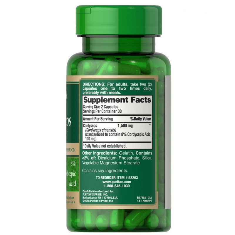Đông trùng hạ thảo Cordyceps Mushroom 750mg 60 viên Puritan's Pride