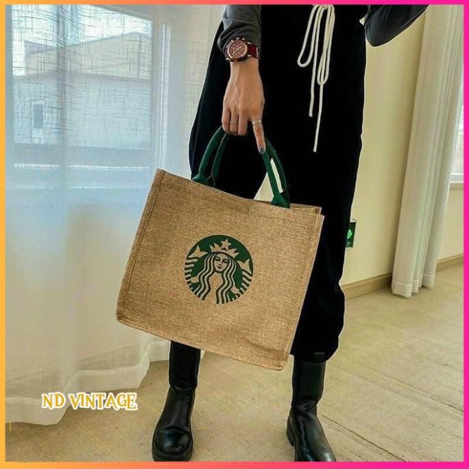 Túi cói starbuck đi biển, loại đẹp có lót có đệm đáy