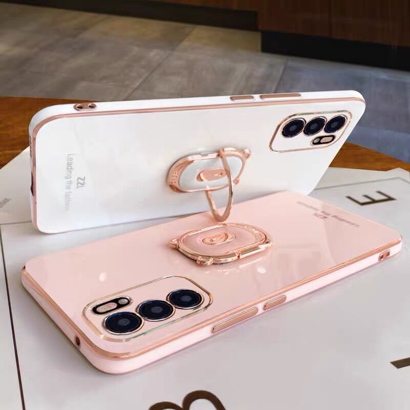 Ốp điện thoại viền dẻo mạ màu kèm giá đỡ hình chú gấu cho OPPO RENO6 RENO6 Z 5G RENO6 PRO 5G RENO6 5G