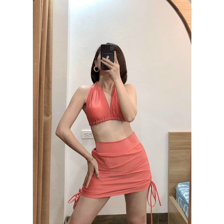 Bikini, Đồ Bơi Đi Biển Hai Mảnh Áo Buộc Dây Quần Rút Hai Bên Hông Mặc Được Nhiều Kiểu HM-035