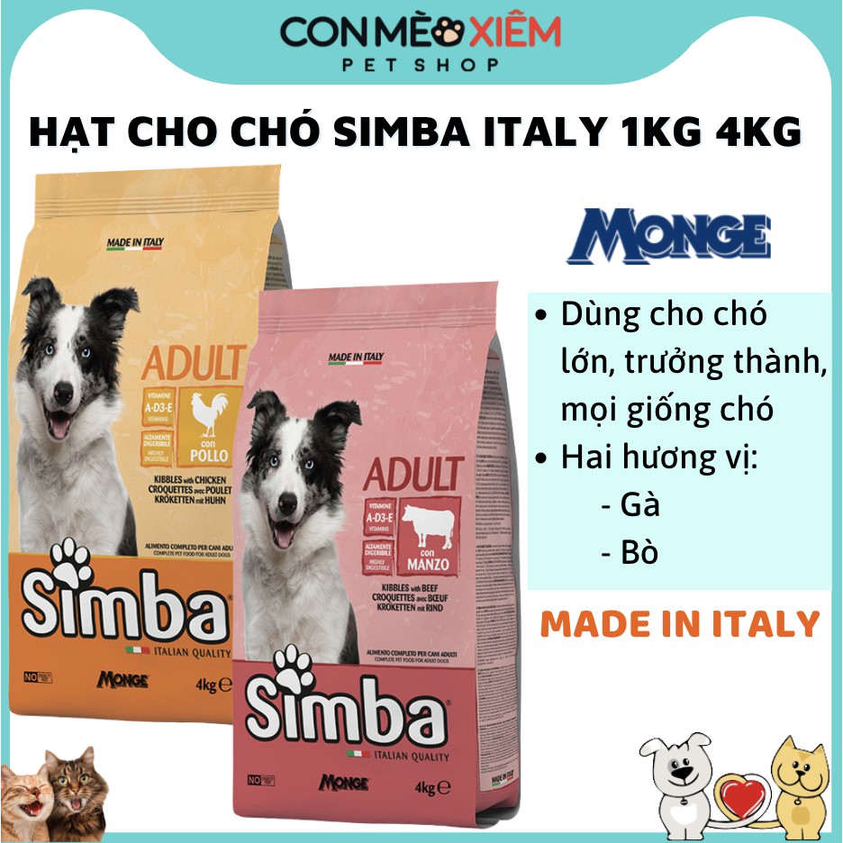 Hạt cho chó lớn Simba italy 1kg 4kg, thức ăn vị gà bò cho cún trưởng thành lớn Con Mèo Xiêm Shop