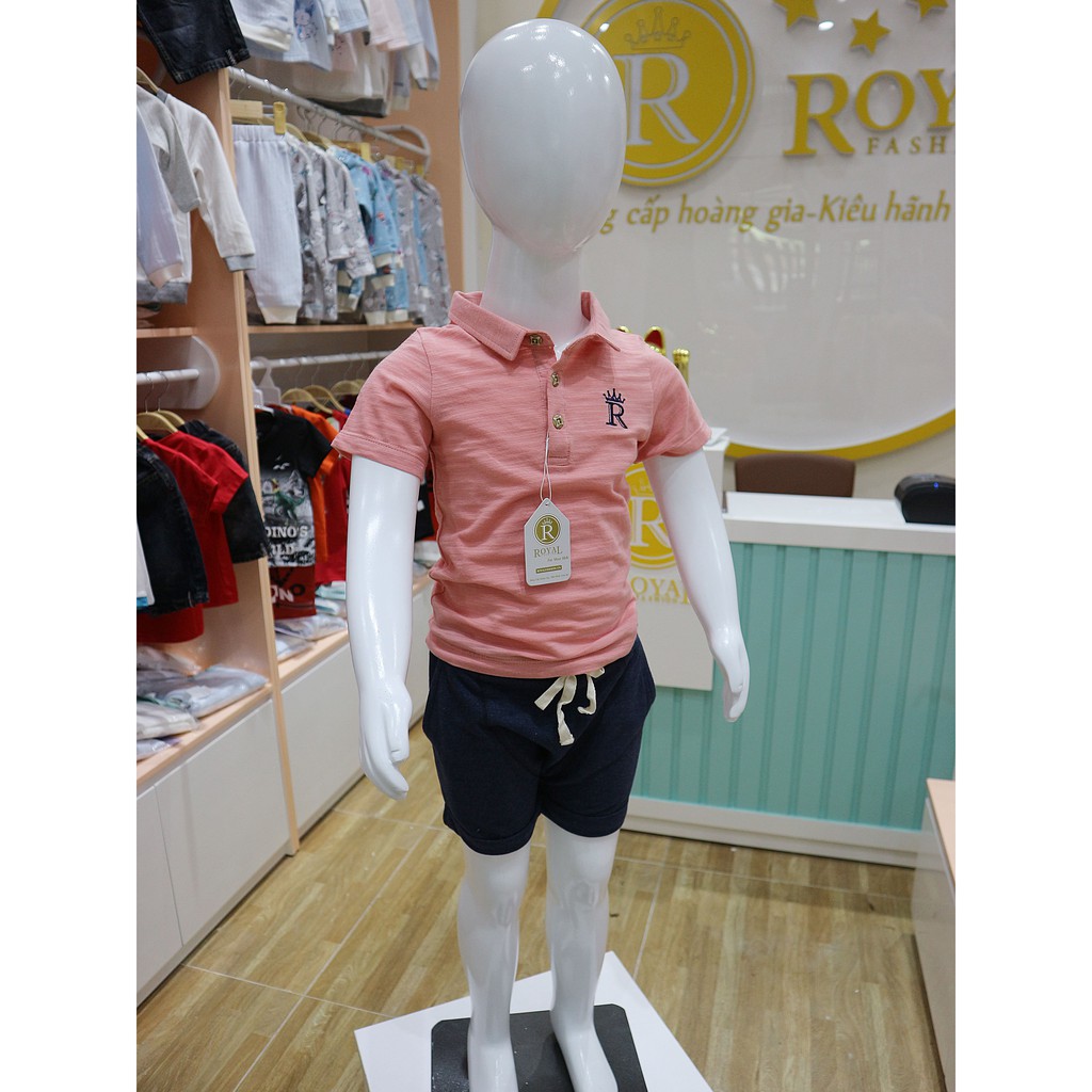 Bộ quần áo bé trai, Áo Tay Ngắn Thun Cotton màu Cam Cổ bẻ Quần thun Bé 12 tháng – 5 tuổi (RTN3811)