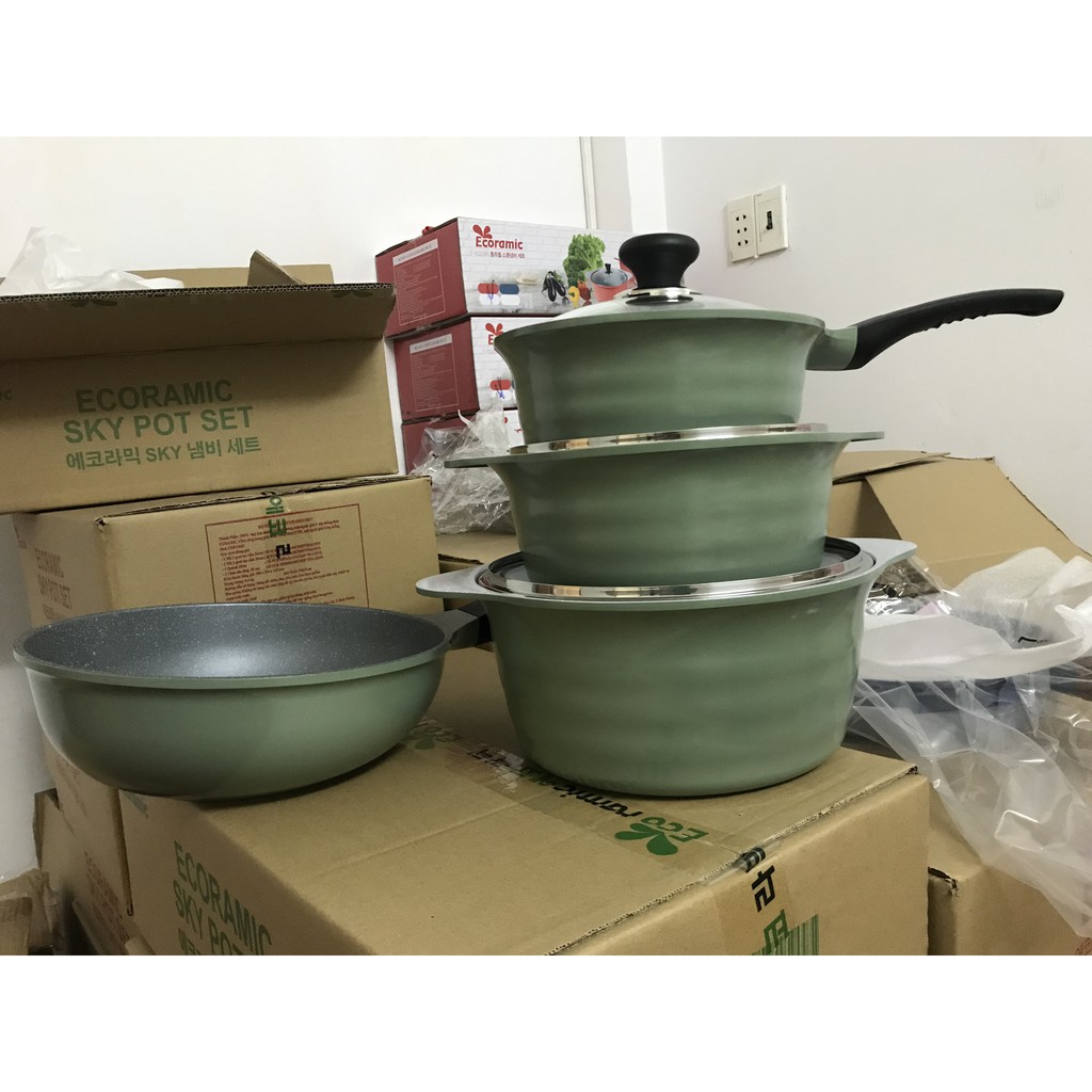 Bộ 4 nồi đúc Ecoramic Sky Pot  (Tặng 1 cặp nhấc nồi Silicon)- MYKIT.VN