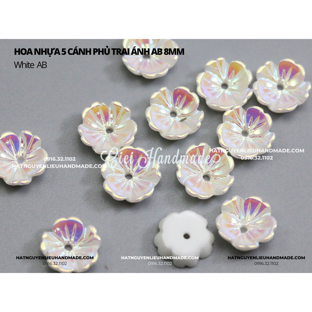 Túi 20 hạt hoa nhựa 5 cánh phủ trai ánh AB size 8mm - 1cm nguyên liệu hoa tai DIY Cici Handmade hạt cườm hạt đá kim sa