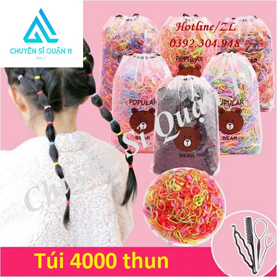 Set 4000 dây chun cột tóc cho bé , thun cột tóc nhiều màu + túi dây rút, phụ kiện tóc GD575-Thun4K