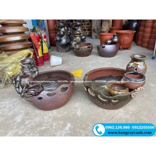 Chậu thác nước gốm phong thuỷ 30x30cm
