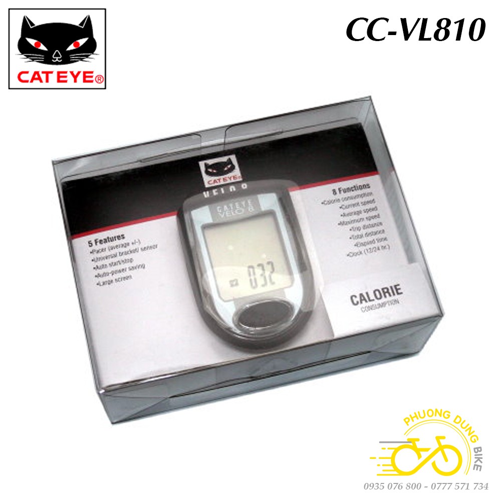 Đồng hồ đo tốc độ xe đạp có dây CATEYE VELO 8 CC-VL810