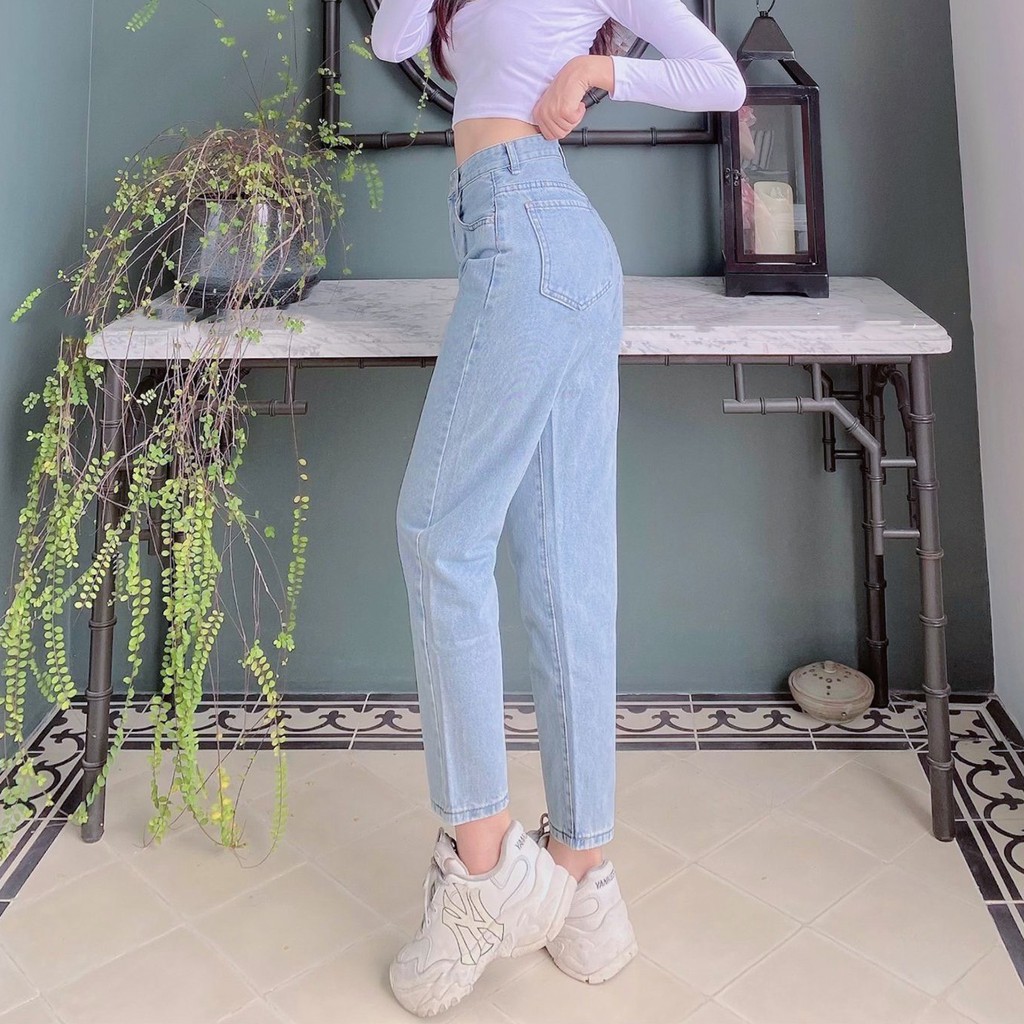 Quần Baggy Jean Nữ, Màu Xanh Nhạt, Lưng Cao, Hình Thật 100%, Cam Kêt Đổi Trả [FREESHIP] | BigBuy360 - bigbuy360.vn