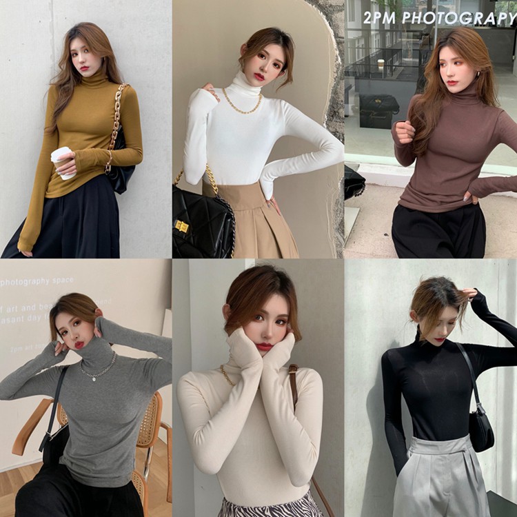 Cocory vn Áo thun dài tay co giãn thời trang dễ phối cho mùa đông