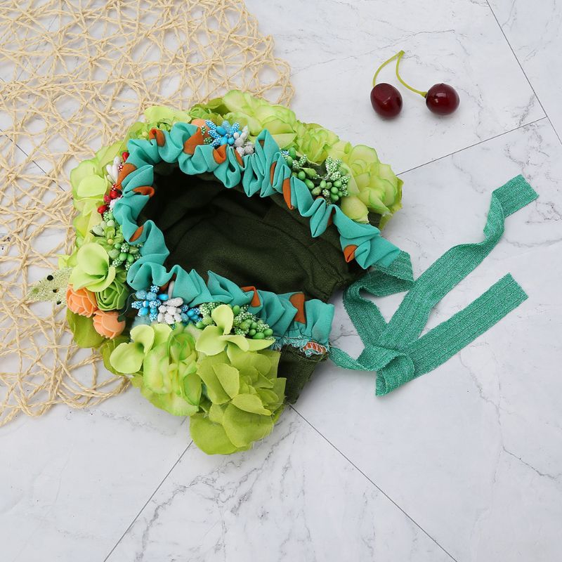 Mũ trùm đầu đính hoa phụ kiện chụp hình cho bé