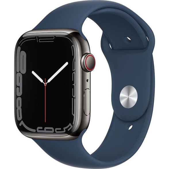 Đồng Hồ AP PLE Watch Series 7 LTE Esim 41mm Viền Thép Đen+Dây Cao Su Xanh Dương MKJ13VN/A