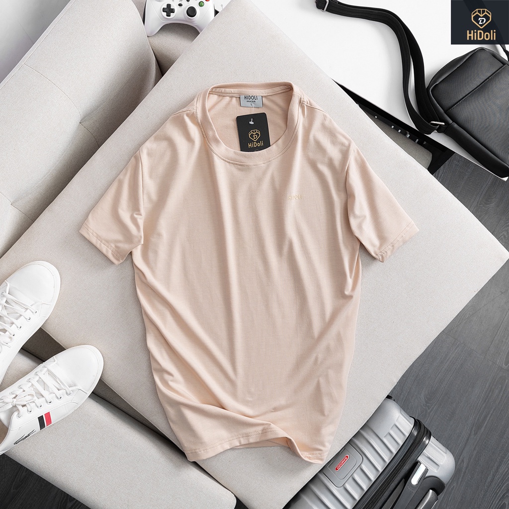 Áo thun nam cổ tròn hidoli phông cotton thêu chữ ngực 5 màu thời trang 2022
