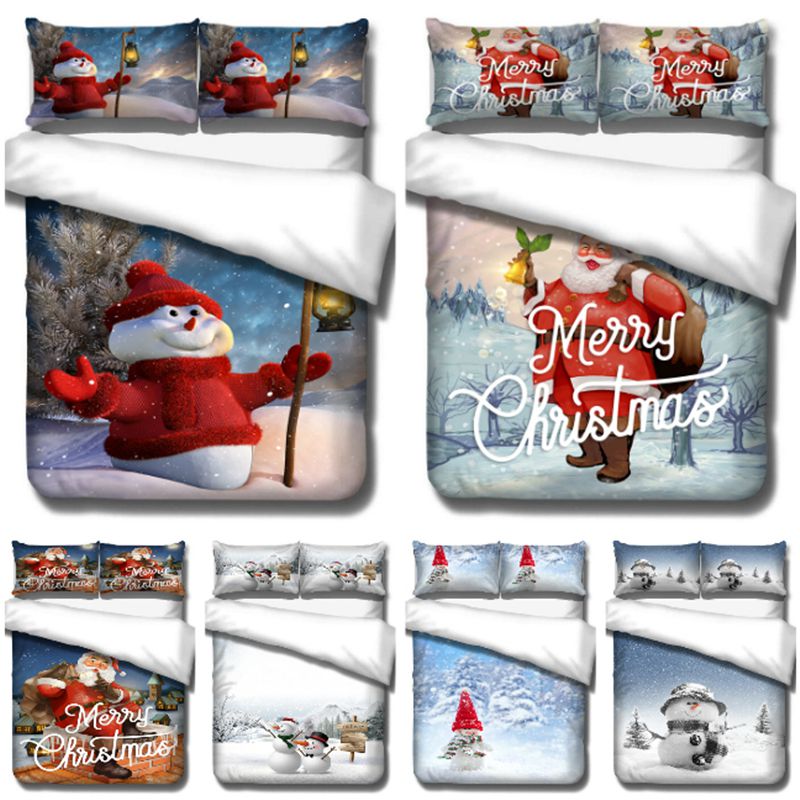 Bộ Chăn Ga Và Vỏ Gối In Hình Ông Già Noel 3D
