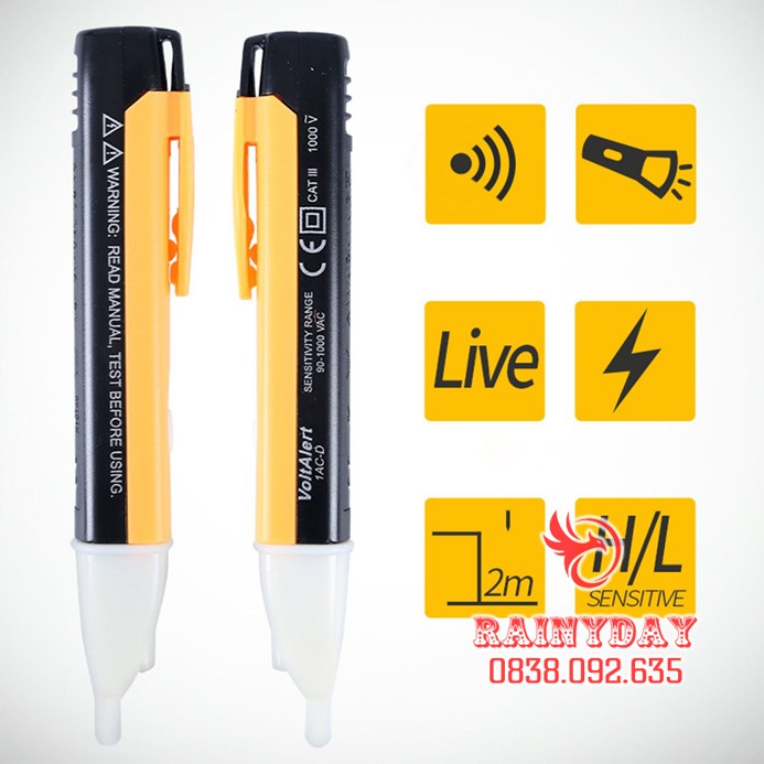 Bút thử điện xuyên tường có đèn led pin AAA không cần chạm trực tiếp