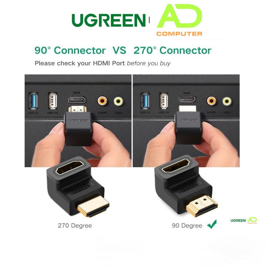 Đầu nối cổng HDMI male sang HDMI female vuông góc 90 độ UGREEN 20109  - Hàng phân phối chính hãng - Bảo hành 18 tháng