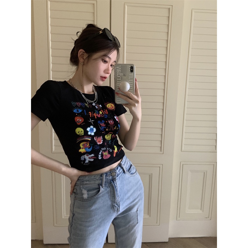 Áo Thun Nữ Ngắn Tay Cổ Tròn Thời Trang Hàn