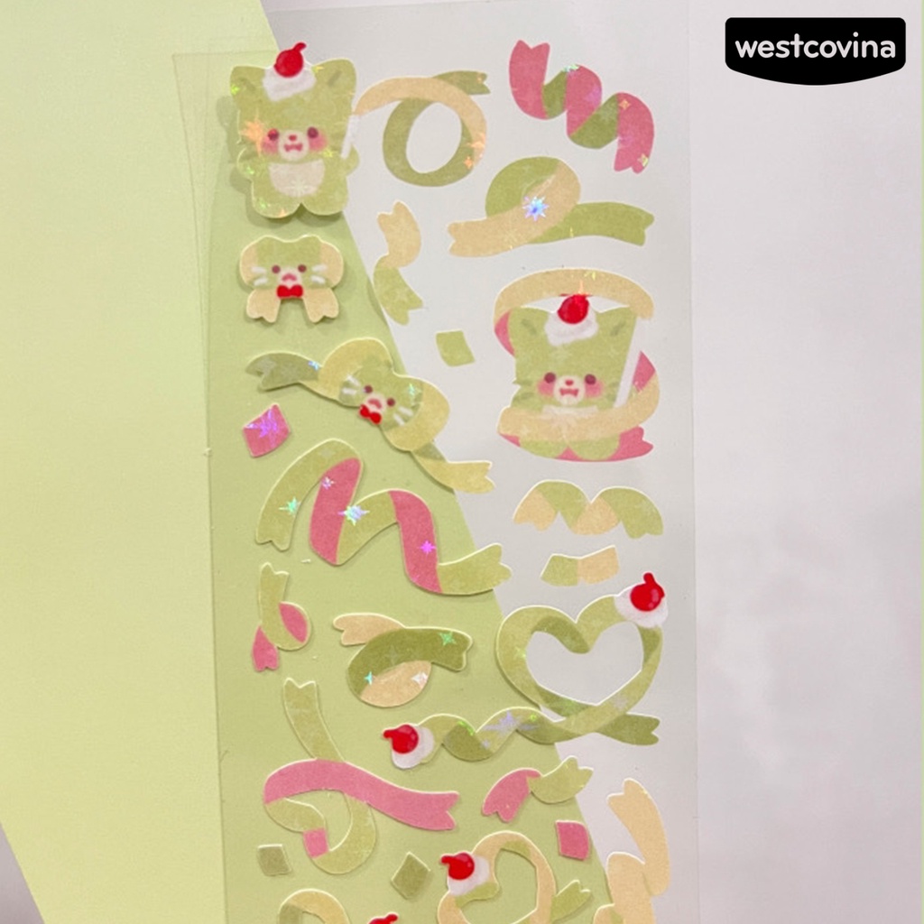 [Hot]✍Miếng Dán Bằng PVC Màu Laser Họa Tiết Gấu Dễ Thương Trang Trí Sổ Tay