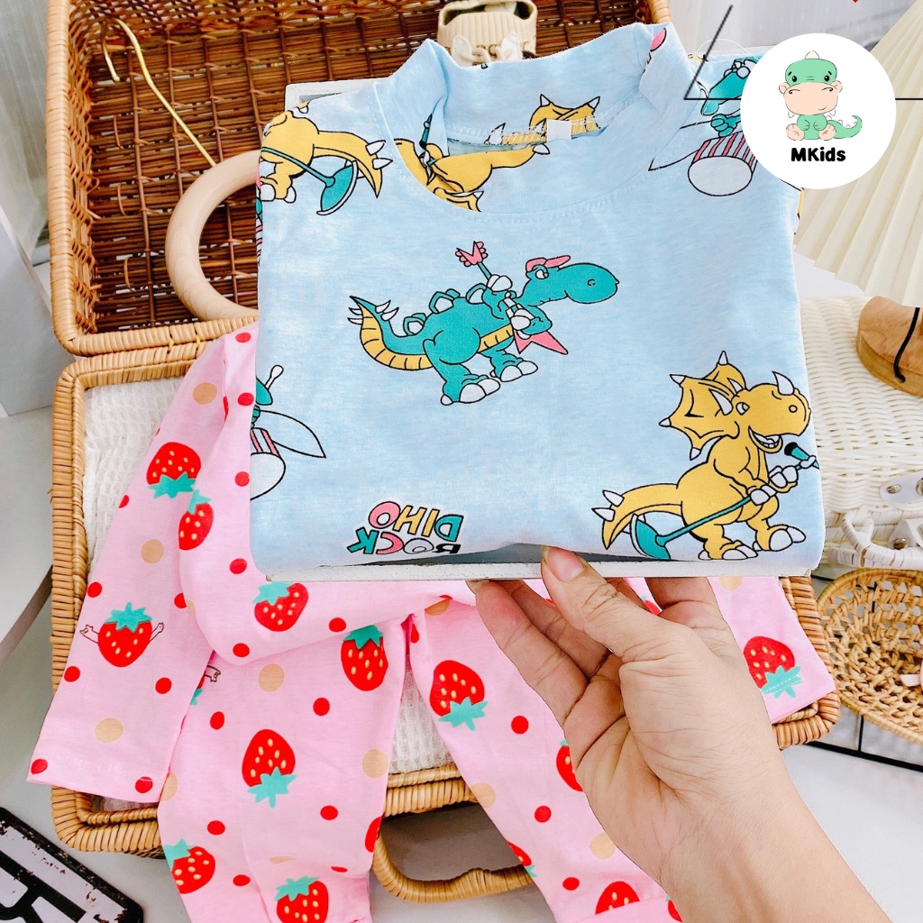 Đồ ngủ cho bé trai, đồ dài tay cho bé trai 1-5 tuổi thun cotton in hình khủng long MKids